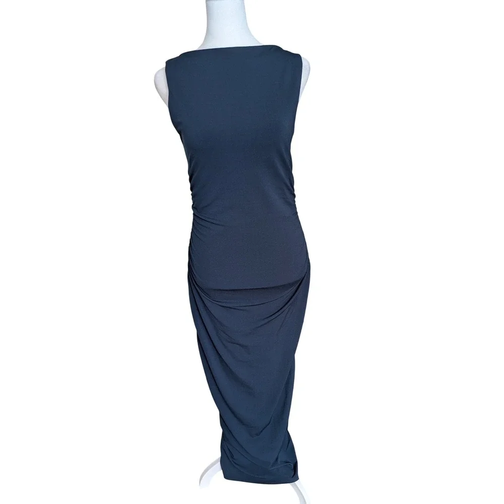 Abercrombie & Fitch‎ Ruched Sleeveless Column Maxi Dress Navy Blue Small